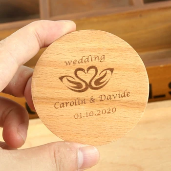 Logotipą mediniai Kišenėje Veidrodis Asmeninį Vestuvių Makiažo Veidrodėliai vestuves Naudai Dovana Svečių