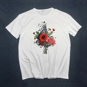 LUSLOS Moterų Marškinėlius trumpomis Rankovėmis Daisy Gėlių Spausdinti Mados Mergaičių marškinėliai Ponios Derliaus Estetika T-shirt Moterims, Drabužiai