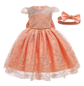 LZH Vaikiškų Drabužių 2021 Naujų Vaikiškų Suknelių Elegantiškas Nėrinių Suknelė Bowknot Princesė Dress Brithday Vestuvės Dress+galvos Apdangalai