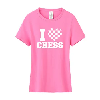 Mados Naujų Moterys man Patinka Šachmatai Marškinėliai Vasaros Trumpas Rankovės O-Kaklo Medvilnės Šachmatų T-shirt Merginos Moters Drabužių Tees Viršūnes OS-005