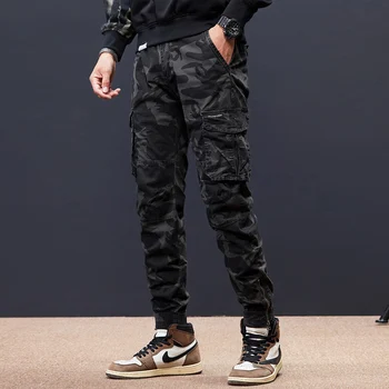Mados Streetwear Vyrų Džinsai Aukštos Kokybės Karinė Maskuotė Atsitiktinis Krovinių Kelnės Haremo Kelnės Multi Kišenės Hip-Hop Poilsiu