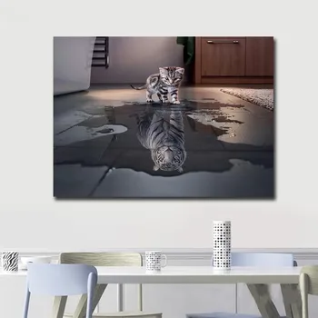 Mados Šiuolaikinių Namų dažymas Purkštuvu, Puošmena nuotrauką Drobė, tapyba Aliejaus tapybai Asmenybės Gyvūnų katė ir tigras