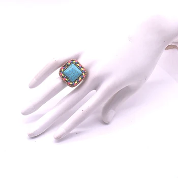 Mados žiedas bohemiškas stilius aikštėje natūralaus akmens žiedai moterims spalva virvę austi žavesio mados žiedas šalies atsitiktinis žiedas papuošalai