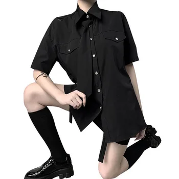 MAGOGO Naują Kaklaraištį, Marškinius, Moterys Japonijos Kolegija Stiliaus JK Marškinėliai Black Uosto Skonio INS Laisvi Marškinėliai