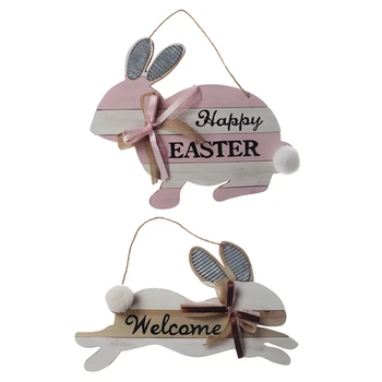 Mediniai Happy Easter Bunny Rabbit Kabo Pakabukas Ornamentu Amatų Namų Šaliai Dekoro GXMA