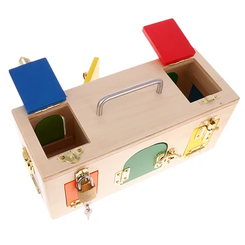 Mediniai Montessori Žaislai - Sūris Labirintas & Lock Lauke, Vaikų Praktinių Gyvenimo Žaislai Jungiamąją Žaidimas Mediniai Užrakinti Langą