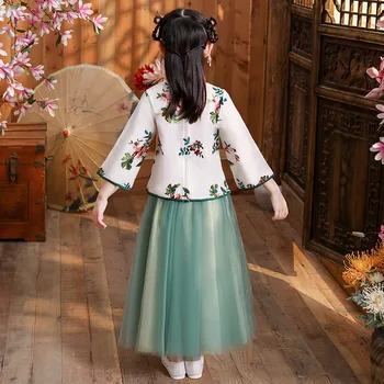 Mergina Kinijos Tradicinės Cheongsam Hanfu Tango Tiktų Pasakų Princesė Qipao Suknelė Vaikams, Naujų Metų Šventė Senovės Kostiumas Rinkinys