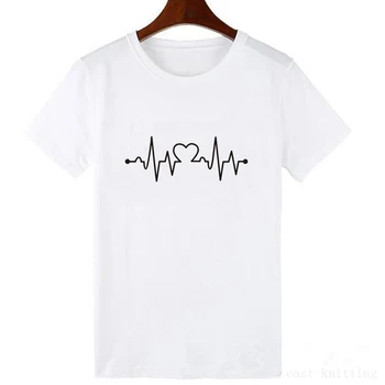 Mielas Širdies EKG Marškinėliai Moterims Vasarą Baltas Juodas Plius Dydis-trumpomis Rankovėmis Marškinėlius Atsitiktinis O-kaklo Homme marškinėliai Mados Tees