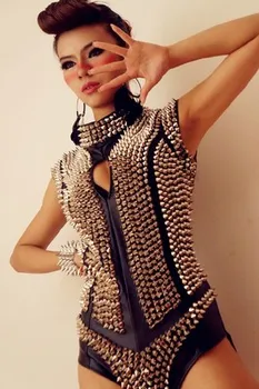 Moterys dainininkas scenoje rodyti nešioja Sidabro Kniedės Bodysuit naktiniame klube moterų DJ seksualus kostiumas DS kostiumai