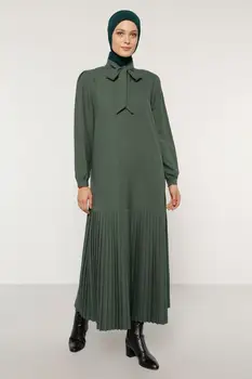 Moterys ilgomis Rankovėmis Suknelė Kaklaraištį Apykaklės Plisuotos modelio didelis dydis Medvilnės Hijab Musulmonų Mados 2021 Žiemą Vasarą Turkijoje Laisvalaikio Drabužiai