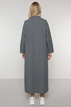 Moterys ilgomis Rankovėmis Suknelė Pilkos spalvos Susegamas modelio didelis dydis Medvilnės Hijab Musulmonų Mados 2021 Žiemą Vasarą Turkijoje Laisvalaikio Drabužiai