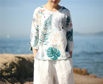 Moterys Vasarą Atspausdinta Marškinėliai, Ponios Retro Stiliaus Kinijos Viršūnių Moterų Derliaus Spausdinti Marškinėliai Palaidinė 2018