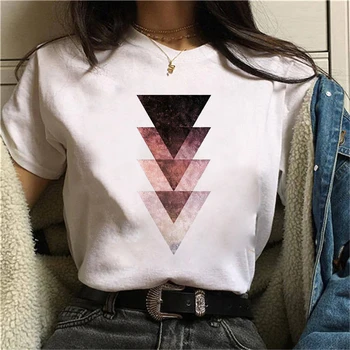 Moterų 90s trumpomis Rankovėmis Vasarą Marškinėlius Naujas Geometrinė figūra atspausdinta marškinėliai Harajuku Mados kraštovaizdį, T-shirt