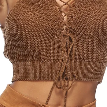 Moterų berankovis seksualus megztinis liemenė Tankai Camis dirželiai gilia V vilnos austi bamba trumpų tuščiavidurių iš kietojo vilnonių liemenė