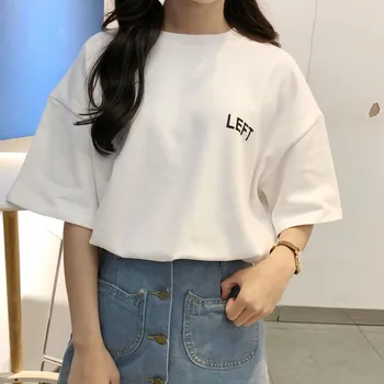 Moterų korėjos stiliaus Pusė Rankovės Laiškas Išspausdintas Atsitiktinis Palaidų T-Shirt 2020 m.