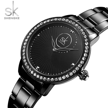 Moterų Laikrodžiai Top Brand Shengke Prabangių Deimantų Žiūrėti Moterų Laikrodžiai Mados Nerūdijančio Plieno, atsparus Vandeniui Laikrodis Montre Femme