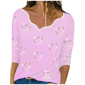 Moterų marškinėliai topai Širdis Spausdinti Asimetrinis Kaklo Megztinis estetinės drabužius ilgomis Rankovėmis Viršuje Palaidinė camiseta termica mujer 2021
