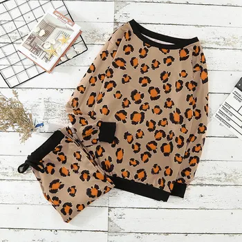 Moterų Pižama Rinkinys Leopardas Drabužius, Namų Kostiumas Kelnės Sleepwear ilgomis Rankovėmis Atsitiktinis Homewear Moterų Pižamą 2021