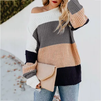 Moterų puloveriai trikotažas džemperis moterims nuo Peties Megztinis Atsitiktinis V-Kaklo, Megzti Prarasti ilgomis Rankovėmis Megztinis Y719