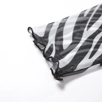 Moterų Sexy ilgomis Rankovėmis Zebra Stripes Akių Pasėlių Viršuje su Juoda Apynasrio Camisole