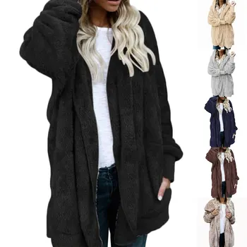 Moterų Vintage Megztinis Vientisų Spalvų Seksualus Striukė Moterims, Drabužiai, Minkštas Klasikinis Outwear Kailio Paltas Furry Žiemą Šiltas Paltas