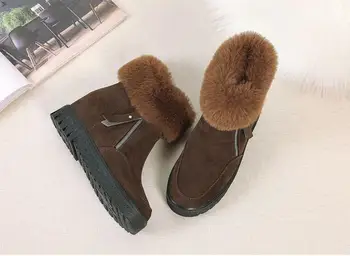 Moterų Žiemos batai su realiais triušio kailio kietas butas pliušinis šilti sniego batai moterų sportbačiai užtrauktukas žiemos batai atsitiktinis batai