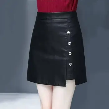 Motina paprasta PU odos sijonai mygtuką Didelio Juosmens Pločio šortai moterims Drabužių Streetwear moterų šortai