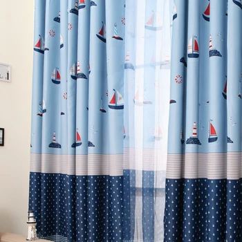 Mėlyna Burlaivis Viduržemio jūros Animacinių filmų Užuolaidų, Vaikams, Vaikų, Miegamojo Kambarį Pusiau pavėsyje, Užuolaidos Gatavo Produkto