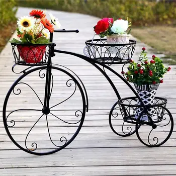 Namų ūkio paprasta šiuolaikinių dviračių gėlių stovėti kieme grindų tipas, dviračių augalų stendas, sodas kambarį apdailos reikmenys