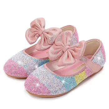 Nauja Pavasario Vasaros Vaikų Odos Batai, Sandalai Mergaitėms blizgančiais Lankas Princesė odiniai batai Merginos Laisvalaikio Bateliai, šokio batai