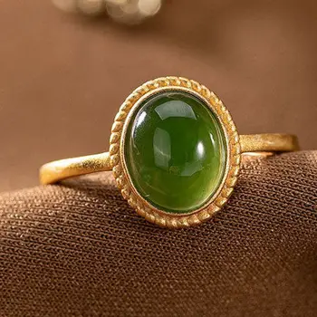Nauja sidabro inkrustacijos gamtos Hetian Jasper atidarymo reguliuojamas žiedo unikalus senovės aukso amatų žavesio moterų prekės papuošalai