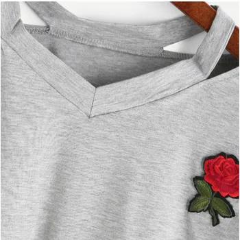 Naujas atvykimo marškinėliai moterims gražių Rožių Trumpas Rankovės Atsitiktinis Marškinėliai V Kaklu mergina vasaros kietas Viršūnes camisetas