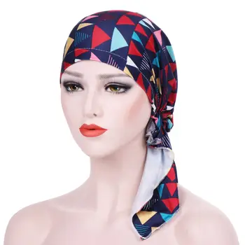 Naujas Elastinga Medžiaga Musulmonų Spausdinti Skarelė Turbaną Gėlių Skrybėlę Indijos Skrybėlę Femme Hijab Kepurės Šalikas Hoofddoek Moslima