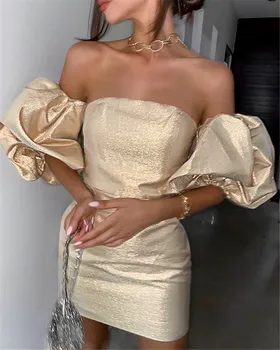 Naujas Prabangus Mados Seksualus Stebėjimo Gaiduko Rankovėmis Aukso Mini Bodycon Tvarstis Suknelė 2020 Elegantiškas Femal Arti Klubo Šalis Suknelė