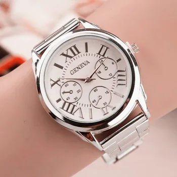 Naujas Prekės Ženklas Sidabro Ženevos Atsitiktinis Kvarco Žiūrėti Moterų Nerūdijančio Plieno Suknelė Laikrodžiai Relogio Feminino Ponios Laikrodis Karšto Pardavimo