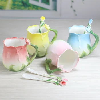 Naujas rose puodeliai Kūrybos rose modeliavimo Estetizmo Keraminiai puodeliai Didelės talpos puodeliai