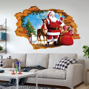 Nauji Metai nuimamas skaldytų sienų lipdukai, vinilo Santa Claus suteikia dovanos, lipdukai, lipdukas Kalėdų Vakarėlį namuose Vitrina apdailos