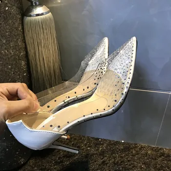 Nemokamas pristatymas mados moterų Siurbliai Atsitiktinis Dizainerio nuogas lakinės odos masės kristalų punkte kojų siurbliai, bateliai, aukštakulniai 10cm, 8cm