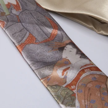 Nemokamas Pristatymas Naujos Vyrų vyrų Originalaus dizaino dovana necktie spausdinti šviesos chaki šviesos aukso kaklaraištis Japan Ukiyo-e Japonų rankų darbo