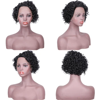 Nėriniai atsisveikinimo Jet black Brazilijos žmogaus plaukų perukas keistą garbanotas už juodaodžių moterų pigūs priekinės nėrinių atsisveikinimo culy bob perukas