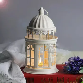 Paprasta, Europos retro kaustytomis geležies vėjo, šviesos, baltoji pilis žvakių laikiklis sodo puošmena lempos vestuvių dekoravimas