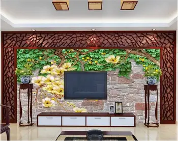 Pasirinktinius nuotraukų freskos 3d kambario sienos popieriaus Gėlių vynuogių magnolija gėlių plytų sienos fone 3d sienų freskomis tapetų sienos, 3 d
