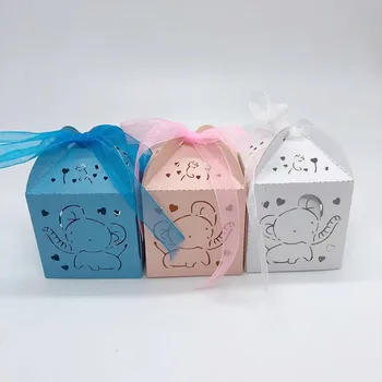 Pjovimas lazeriu dramblys Saldainių Dėžutė Balta Mėlyna Rožinė Cake Box Gimtadienio Naudai Dėžės Krikštynos & Krikšto Šalies Prekių