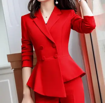 Plius dydis 4XL!Moterų Raudonas švarkas Slim Pavasarį, Rudenį naujas Elegantiškas Office Lady Striukė Darbo Kostiumas Susiėmę Dvigubo Breasted švarkas