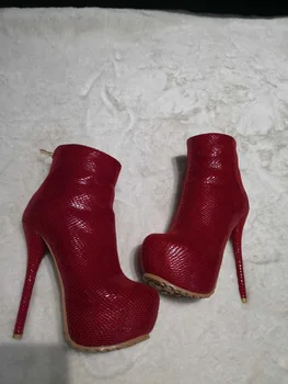 Plius size47 raudona platformos ekstremalių aukšto kulno batai moterims gyvatės odos spausdinti, suapvalinti tne užtrauktukas seksualus botines batus moteris