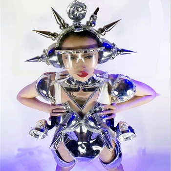 Podiumo, Rodo Moterų Roboto Kostiumas Karnavalo Victoria Sexy Lady vakarinę Suknelę Sidabro spalvos Metalo Kostiumas Šokių kolektyvas Kosmoso LED Kostiumas