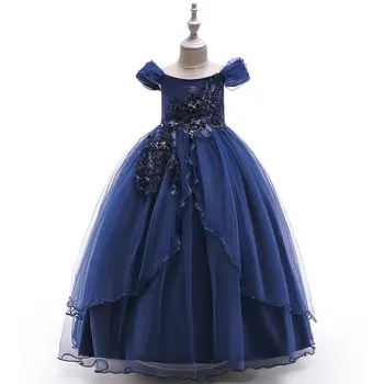 Prabanga Burgunday Siuvinėjimo Gėlių Vakare Ir Vestuvinių Suknelių Mergaitėms Nuo 6 Iki 15 Metų Amžiaus Royal Blue Tiulio Reljefiniai Ilgai Prom Šalis Suknelė Paauglių