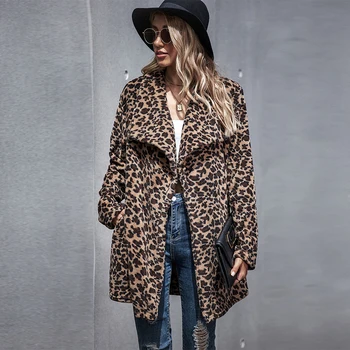Prabanga Dirbtiniais Kailių Paltai Moterims Žiemos Mados Leopardas Spausdinti Viršutiniai drabužiai Šiltas ilgomis Rankovėmis Dirbtinio Kailio Striukė Pliušinis Drabužius DZA350