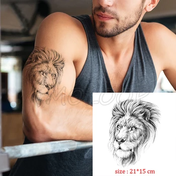 Pranešk apie netikrą tatuiruotę, spoksoti liūtas plaukų didelė katė gyvūnų vandeniui laikina tatuiruotė lipdukas body art 