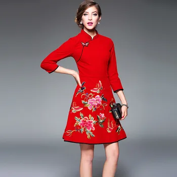 Prekės Dizaineris Juoda Moterų Siuvinėti Gėlių Veliūras Qipao Ponios Slim-Line Suknelė Kinijos nacionalinio stiliaus cheongsam Šalis Suknelė